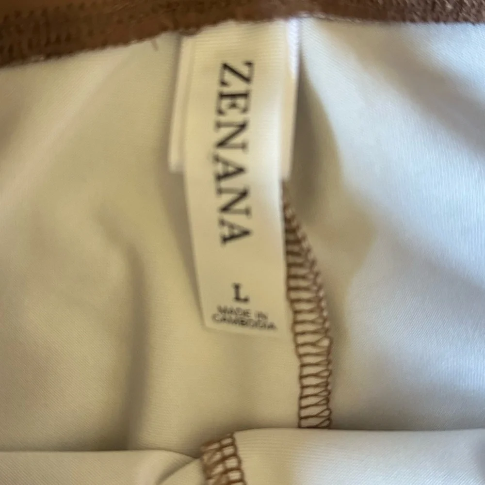 ZENANA brown faux leather high waist stretch leggings size Large
